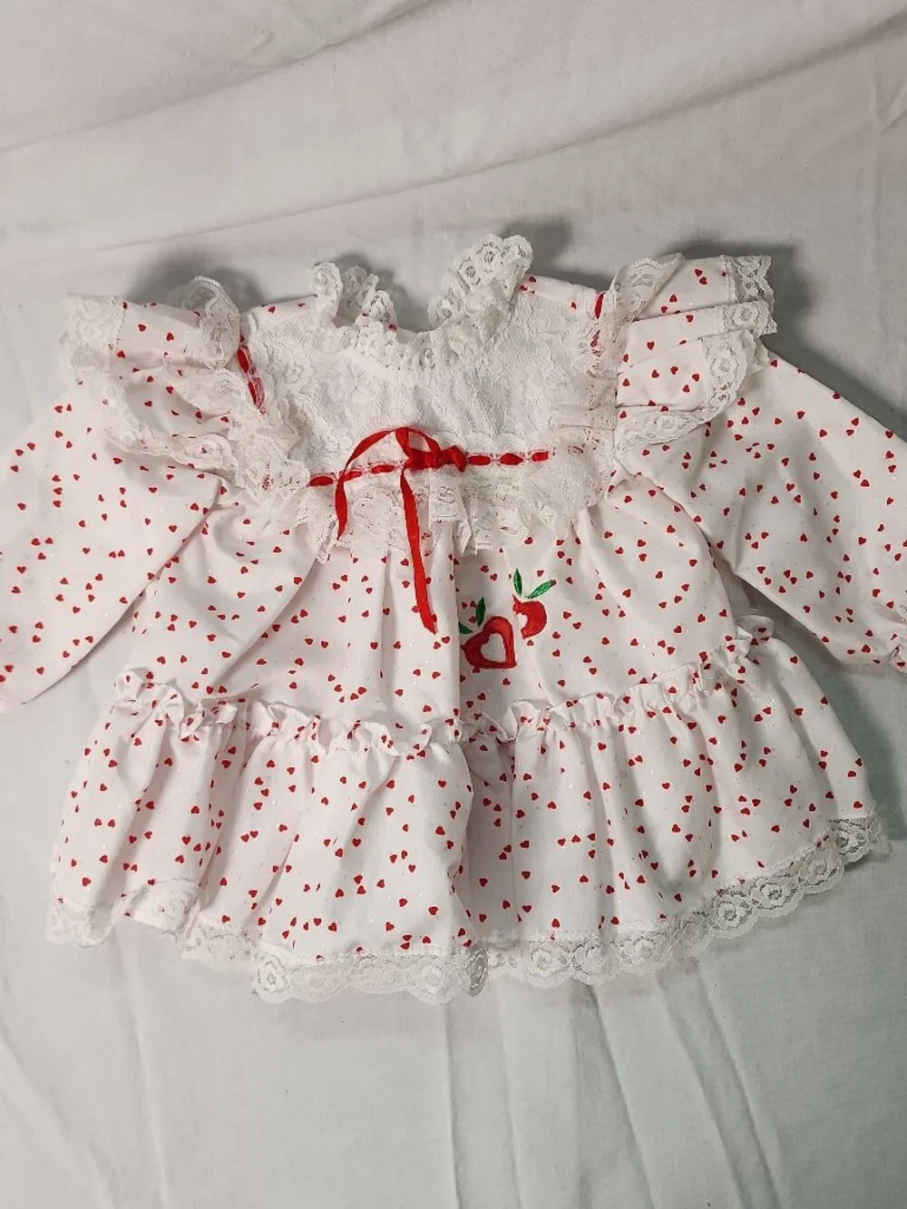 Cradle Togs Infant Baby Girl Dress White Red Heart Strawberry Lace Ruffle 3-6M